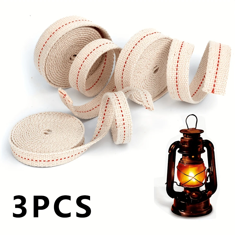 3 Rolls 1/2 Inch Flat Wick For Oil Lamps, 1m Length Per Roll, Red Tip, Replaceable Wick For Paraffin Oil, Kerosene Lamps