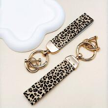 Fashionable Unisex Leopard Print Leather Keychain // Elegant Ladies' Leather Strap Key Chain, Fit For Any Vehicle - Multicolor - View 1