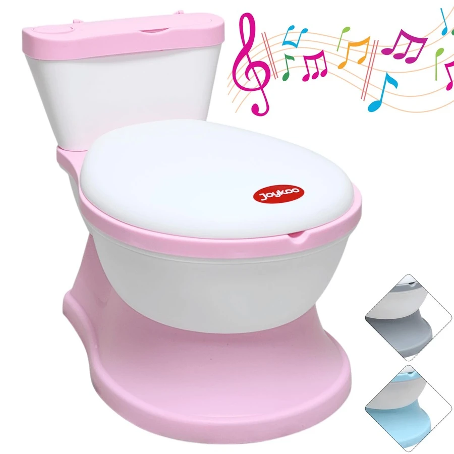 Joykoo Baño entrenador para niños con sonido de descarga, asiento acolchado antisalpicaduras, diseño realista antideslizante, sanitario infantil fácil de limpiar, accesorio educativo para baño, ayuda en el aprendizaje de higiene - Rosa - Ver 1