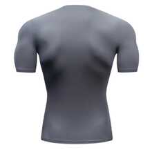 RASH GUARD SHIRT COMPRESSION T-SHIRT ASA NOT SHORT SLEEVE WORKOUT GYM - Xám - Xem 2