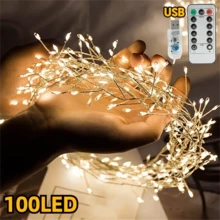 1PC LED Fairy String Lamp, Warm Light 100LED/50LED Firecracker String Lamp, Indoor Sparkling Lamp For Festival Decoration, USB Power Supply, With Remote Control, DIY Flower Wreath Indoor Christmas Decoration Wedding Party Birthday Celebration, Indoor Party, Christmas Tree Firecracker String Lamp, Suitable For Christmas, Thanksgiving - USB+Remote Control - View 3