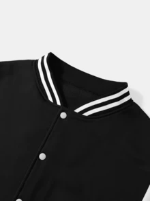 (Choose Sized Up)Unisex Casual Baseball Jacket Print With The Boondocks Anime-Inspired Design Graphic, Playful Design, Suitable For All Seasons, Street Style, Outdoor And Fashionable Men'S Wear, Color Block, Long Sleeve With Button-Up Front, Cozy Clothing, Machine Washable,For Fall Winter |School Outfit, Streetwear Fashion, Durable Material - 黑色 - 查看 8