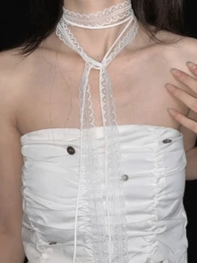 Women White Lace Layered Ribbon Design