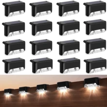 4/16件套太阳能甲板灯，防水户外装饰灯，太阳能花园灯，户外围栏灯，太阳能楼梯灯，暖色LED灯，适用于户外楼梯、台阶、围栏、花园、阳台、露台和走道（黑色），非常适合作为万圣节、圣诞节、感恩节礼物