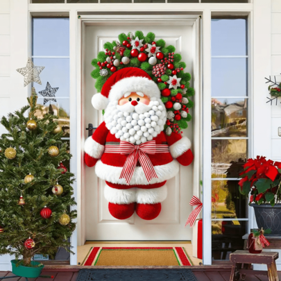 35x70 Inch Santa Claus Door Wreath, Polyester Festive Holiday Entrance Decor, No Power Needed, For Home & Outdoor Use, Artistic Style, Perfect For Vacation Rental And Gatherings