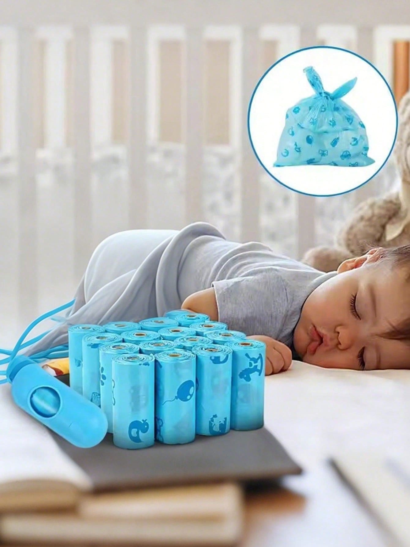 60 bolsas desechables para pañales de bebé, bolsas organizadoras de pañales de viaje, bolsas para pañales desechables con 1 soporte de bolsa para pañales incluido