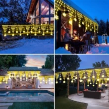 1PC Solar Outdoor Snowflake Curtain Triangular Fishing Net Light String, 100LED New Year And Christmas Atmosphere Decoration Light, Outdoor Hanging Fairy String Light, Outdoor Garden Terrace Roof Decoration, Wedding, Party, Christmas, Halloween Decoration, 8-Mode (500mAh) - Solar - View 8