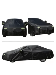 Funda universal para coche con tiras reflectantes completas para protección solar, a prueba de polvo, impermeable, protección UV y resistencia a arañazos. - Negro - Ver 4