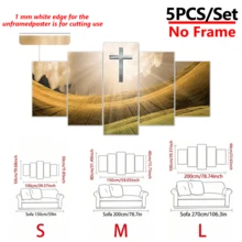 5 pièces/set Affiches d'art mural moderne, affiches sur canevas religieuses encadrées ou non encadrées, peinture de paysage de prairie avec croix, ensemble d'impressions d'images modulaires sur canevas, peinture murale œuvre d'art imperméable et sans odeur pour cadeau à la famille et aux amis, chambre à coucher, salon, décoration murale, décoration de la maison et du dortoir