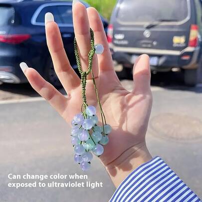 1 Pc Color-Changing Grape Pendant Keychain DIY Hand Woven Material Package Bead Car Key Backpack Pendant Decoration Accessory Birthday Gift