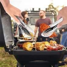 2 Pieces  Stainless Steel Barbecue Tongs ( Silver) Optional, Kitchen Tongs, Food Tongs, Bread Tongs, Steak Tongs, Korean Barbecue Tongs, Long Handle  Barbecue Tongs, Corrosion-Resistant And Non-Deformable - Silver - View 6