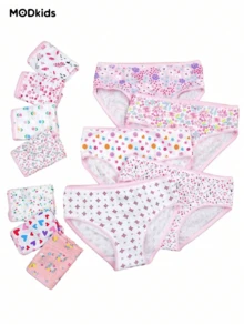 Girls Briefs, Pack Of 24, Cute Underwears For Toddlers Girls 2-3/4-5/6-7/8-10 Yrs, Pink Color Shorts, Floral & Heart Random Prints, Soft & Comfortable Perfect For Play & School - Multicolor - View 3
