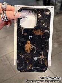 1pc Night Sky Star Moon Pattern Waterproof Anti-Fall Anti-Slip Soft Leather Phone Case Cover Compatible With Apple, Phones - Multicolor - View 5