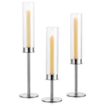 优雅浪漫 6/3 件套烛台套装，金色金属和玻璃锥形烛台，配玻璃灯罩，用途广泛，适用于婚礼、圣诞节、万圣节、圣帕特里克节、情人节装饰