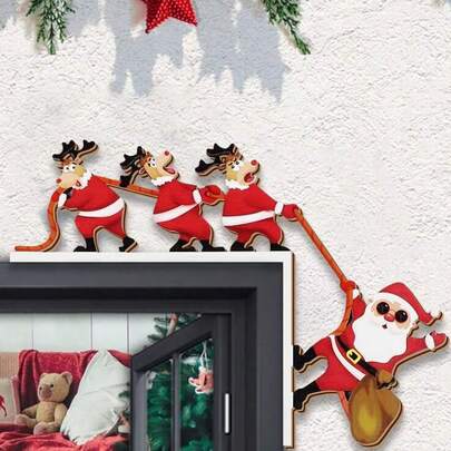 1 Stück Weihnachts-Türecken-Dekoration, Weihnachtsmann- und Elch-Design Türecken-Anhänger, geeignet für Weihnachts-Haustür-Ecken-Dekoration und Solartermin-Party-Dekoration-Anhänger