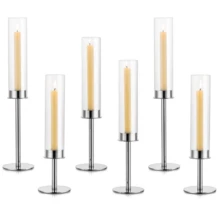 优雅浪漫 6/3 件套烛台套装，金色金属和玻璃锥形烛台，配玻璃灯罩，用途广泛，适用于婚礼、圣诞节、万圣节、圣帕特里克节、情人节装饰