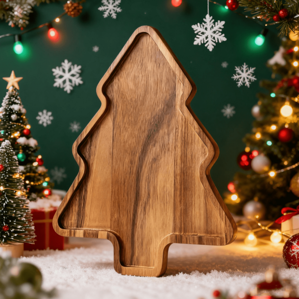 1 Peça Bandeja com Padrão de Natal, Prato Decorativo Reutilizável para Lanches, Doces, Frutas, Travessa Multiuso para Sobremesas, Tábua de Queijos de Madeira para Doces, Frutas e Café, Elegante Serviço para Halloween, Ação de Graças, Natal, Páscoa, Ideia de Presente de Decoração Doméstica, Adequado para Casa, Cozinha, Festa, Casamento e Feriados