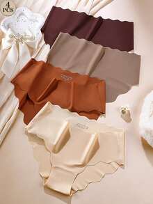 Aofeiqike 4条装 高端无缝冰丝内裤 - 荷叶边设计，透气运动瑜伽中腰三角裤，多巴胺风格女士中腰三角裤，无缝冰丝内裤，瑜伽友好型内裤，无缝光滑如肌肤般贴身内裤 - 彩色 - 查看 15