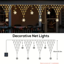 1PC Solar Outdoor Snowflake Curtain Triangular Fishing Net Light String, 100LED New Year And Christmas Atmosphere Decoration Light, Outdoor Hanging Fairy String Light, Outdoor Garden Terrace Roof Decoration, Wedding, Party, Christmas, Halloween Decoration, 8-Mode (500mAh) - Solar - View 7