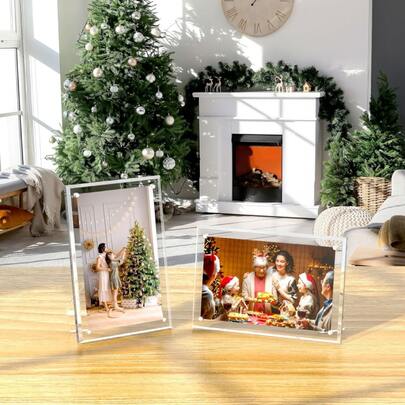 6'' 7'' Acrylic Picture Frames, Clear Picture Frames With Stand, Magnetic Frame Lucite Frameless Transparent Floating Gift For Home Desktop Display