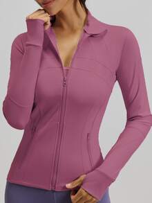 Women's Slim Fit Zip - Up Sports Jacket With 2 ZipperPockets, Lightweight & Stretchy For Yoga, Gym - Hồng - Xem 4