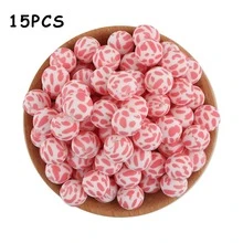 15pcs, Silicone Beads (15mm Printed Silicone Beads), Suitable For DIY Handmade Bead Pens, Keychain Pendants, Etc - Multicolor - View 22