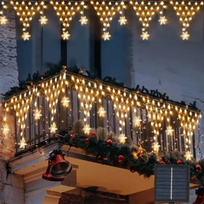 1 pièce Guirlande lumineuse solaire triangulaire blanche chaude/colorée, 8 modes de guirlandes lumineuses solaires, lumières de décoration LED, décoration de jardin, terrasse, toit, convient pour la décoration de tente de jardin, décoration de mariage, fenêtre et mur, décoration de camping (500 mAh)