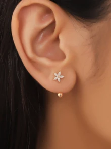 1 Pair Fashionable Versatile Wedding Bride Five-Pointed Star & Flower Earrings
