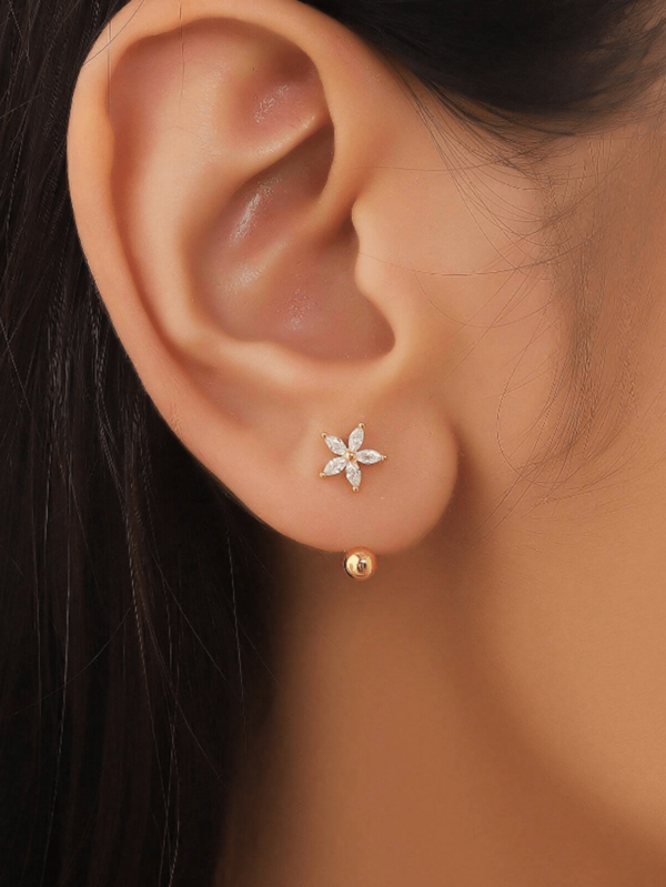 1 Pair Fashionable Versatile Wedding Bride Five-Pointed Star & Flower Earrings