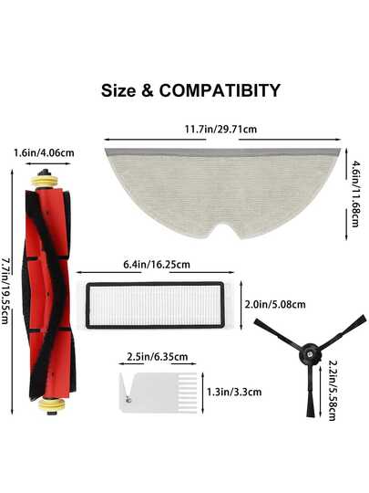 16 Packs Replacement Parts Compatible Roborock S6 Pure, S6, E4, S4 Max, MaxV, S5, S5 S4, E20 E25 E35 S50 Mijia Robot Vacuum, Main Brush, Filters, Side Brushes, Mop Cloth view 6