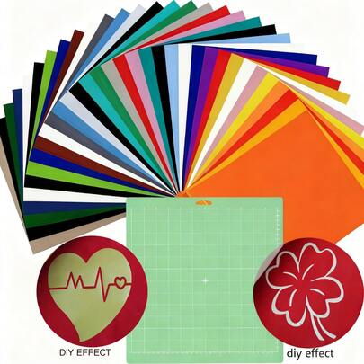 Heat Transfer Vinyl Bundle 36 Pack,21*30.5cm Iron On Vinyl With 1 Pack Standard Grip Cutting Mat For T-Shirt