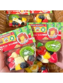 逼真的水果挤压玩具套装，草莓、猕猴桃、香蕉、樱桃，减压挤压玩具，办公室放松的理想礼物 - 彩色 - 查看 3