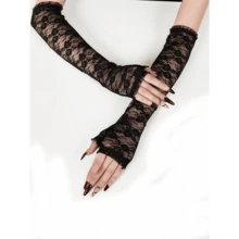 1 Pair Sexy Lace Ladies Half Finger Gloves, Lightweight Sheer Mesh Long Sleeve Arm Sleeves For Summer UV Protection And Performance