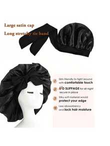 2pcs Luxury Satin Silk Soft Cap With Adjustable Drawstring - Lightweight Hair Care Soft Cap, Smooth Eye Mask, Blackout Non-Compressive Eye Mask, Suitable For Overnight Wear, Long Curly Or Braided Hair - High-End Bathroom Accessory, Fashionable And Comfortable, Suitable For Women Bonnet For Women - Multicolor - View 6
