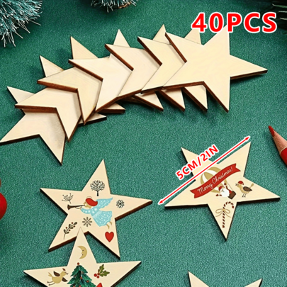 20/40 pezzi Decorazione in legno a forma di stella da 5 cm per la casa, stelle di legno per Natale, matrimonio, fai da te, decorazione per raduni domestici, feste di vacanza