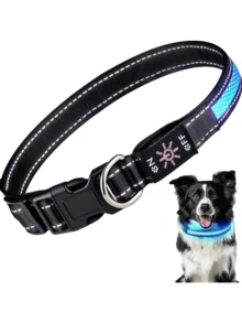 USB-C充电式防水发光狗项圈，可调节柔软尼龙网状LED狗项圈，6种灯光颜色可选，适合夜间遛狗 - 彩色 - 查看 9
