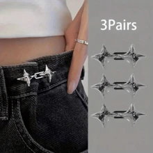 2/4 Stücke einstellbarer Taillenmieder, nahtlose Raffvorrichtung für Skinny Jeans, abnehmbarer Stern-Strass-Jeansschnallenbesatz, Metall-Taillengürtel-Raffsieb, geeignet für Hosen und Röcke - Silber/Schwarz