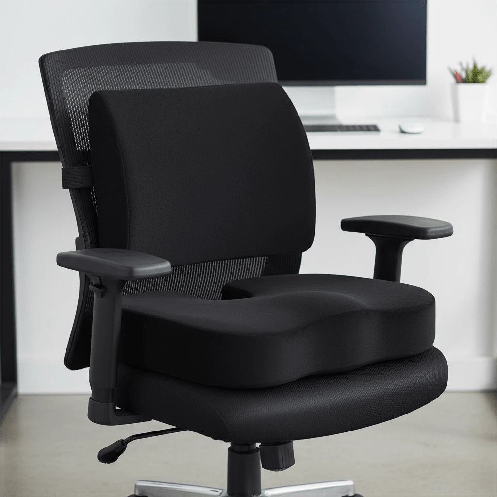 1 Set Langsam-Rückprall Memory-Schaum Stützkissen für Lendenwirbel und Rückenlehne, geeignet für Bürostuhle, Autositze, Büro Lenden- und Rückenstütze, waschbar, abnehmbar, schwarz, Mesh-Gewebe, Samt, Größe 45*35*17cm