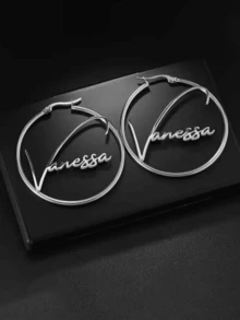 Custom Name Sliver Earrings, Custom Hoop Earrings, Personalized Name Earrings, Name Hoop Earrings, Initial Name Earrings, Custom Woman Jewelry Gift - Silver-style2 - View 2