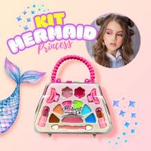 Mermaid Princes Kit de Maquillaje Todo Incluido kit de maquillaje Mermaid Princes todo incluido paleta sombras labial iluminador brochas y accesorios formato infantil juvenil ideal para juegos de dress up fiestas de disfraces presentacion segura cosmeticos no toxicos para ninas regalo creativo - Rosa Fucsia - Ver 2