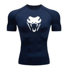 RASH GUARD SHIRT COBRA IMPULSE COMPRESSION T-SHIRT SHORT SLEEVE WORKOUT GYM - Azul Marino - Ver 1