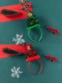 1 peça Nova Tiara de Natal com Decoração de Papai Noel, Tiara para Cabelo, Fantasia de Árvore de Natal, Acessórios para Cabelo - Multicolorido - Ver 4