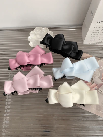 1pc/5pcs Satin Bow, Banana Clip, Women's Back Of The Head, Grab Clip, Ponytail Clip, Vertical Clip, Headband Accessory, Hairpin Hair Accessory Fashion Claw Clips Elegant Hair Clips Winter Hair Clutch