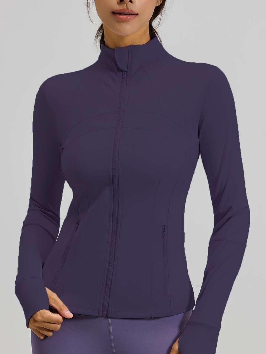 Women's Slim Fit Zip - Up Sports Jacket With 2 ZipperPockets, Lightweight & Stretchy For Yoga, Gym - Bold Plum - 查看 1