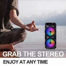 1 Portable Wireless Speaker With Colorful Lighting Effects, Compact Subwoofer, Type-C Charging, USB FM, TF Card Support, AUX Button Control, Suitable For Outdoor Square Dancing, Camping Karaoke, Indoor Dance, Family Dinner, Stage Live Lighting Effects, Disco - Black - View 7