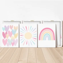 3pcs Colorful Bohemian Pink Rainbow Sun Canvas Poster, Printed Canvas Wall Art, Artistic Wall Painting - Multicolor - View 10