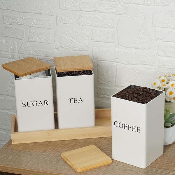 1pc Bamboo Lid Storage Box, Multipurpose Kitchen Storage Container For Tea, Coffee, Sugar, Ideal For Holiday Tabletop Decor, Essential For Halloween And Christmas, Available In White And Black