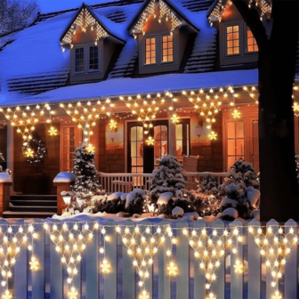 1 pieza Guirnalda de luces LED solares con forma de triángulo, decoración colgante de copos de nieve para exteriores, luz de cortina de 8 modos, luz decorativa navideña, para decoración de jardín, terraza, techo, dormitorio, patio, porche, balcón, aleros, pared, Navidad, Halloween, ambiente de boda (500mAh)