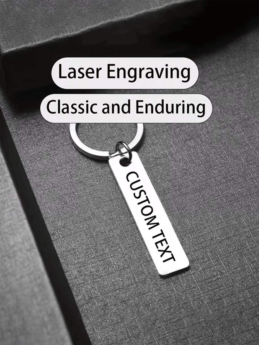 Double Sided Custom Laser Engraved Long Strip Keychain, Personalized Text/Phone/Message, Classic, Simple Metal Keychain, Boy's Fashion Accessory, Anti Loss Double-Sided Design, Children's Backpack Pendant, Pet Pendant, Christmas Gift