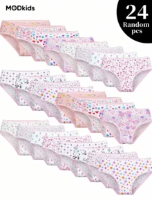 Girls Briefs, Pack Of 24, Cute Underwears For Toddlers Girls 2-3/4-5/6-7/8-10 Yrs, Pink Color Shorts, Floral & Heart Random Prints, Soft & Comfortable Perfect For Play & School - Multicolor - View 2
